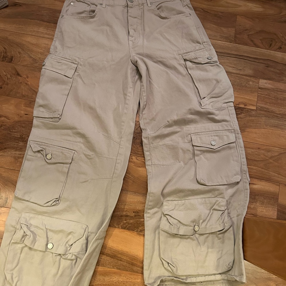 Boohoo Mens Tan Cargo Pants Relaxed Fit